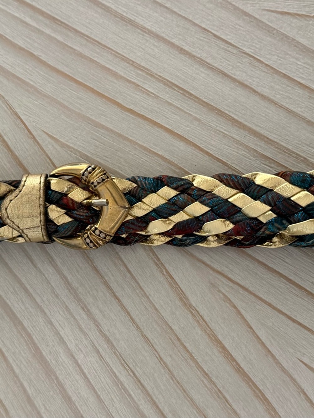 Braided Metallic Gold and Multicolor Leather Belt